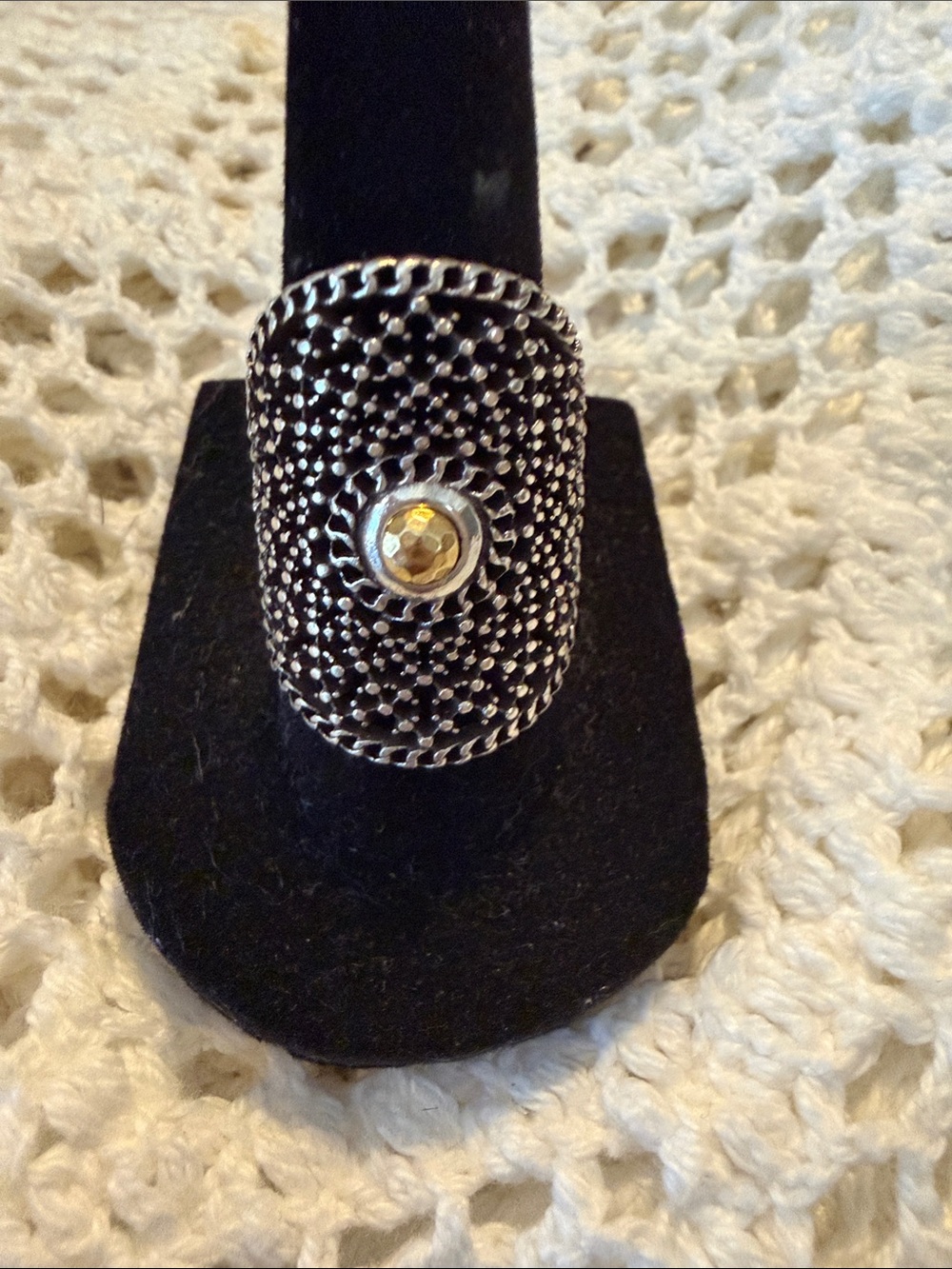 Brighton Silver-Tone Black Textured Ring with Gold Accent